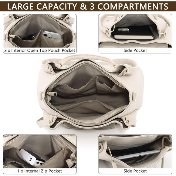 Women's Soft Vegan Leather Embroidered Designer Top Shoulder Handle Tote Bag - Picture 4 of 9